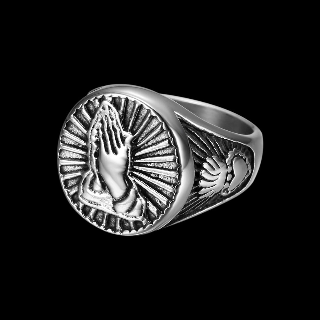 SACRED PRAYER HANDS GOLD RING